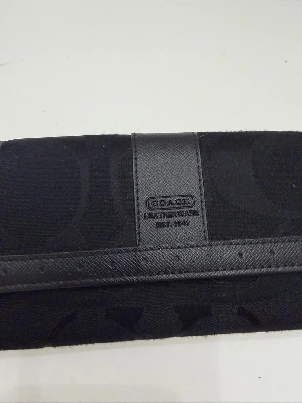 Coach Monogram Leather Signature Canvas Envelope Wallet Black & Gray Size DAMGED